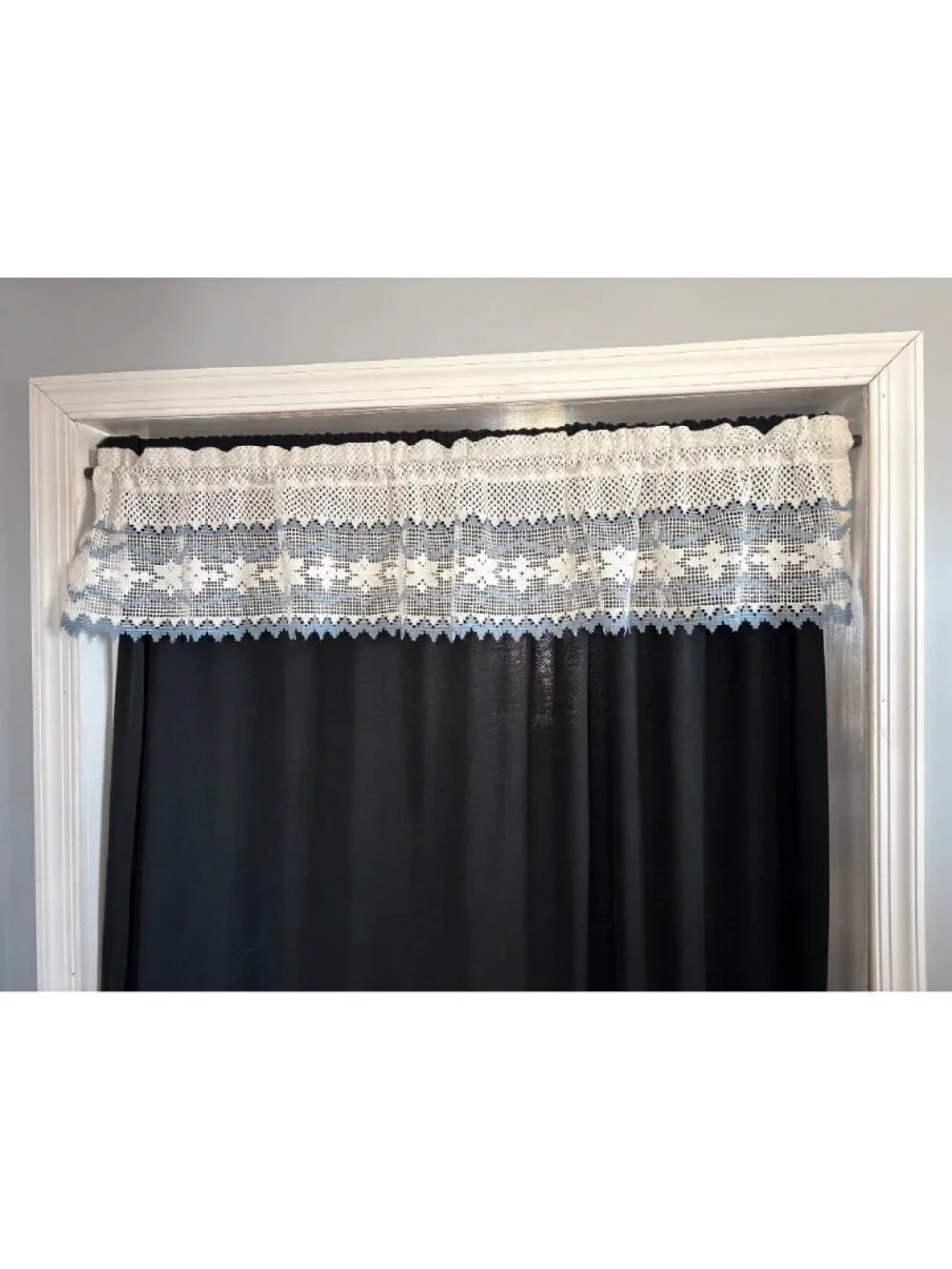 White & Blue Crochet Lace Curtain Valance 60